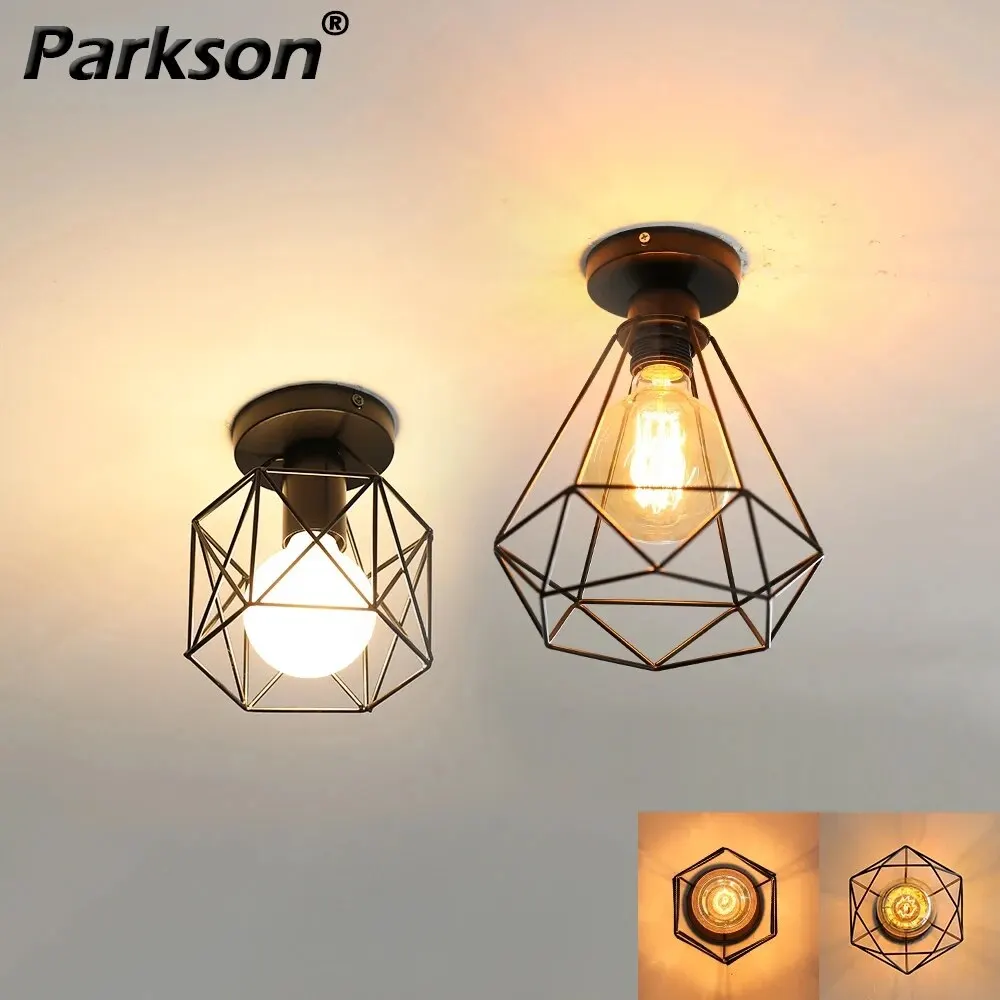 Einfache Decken leuchte Retro Industrie metall E27 Leuchte schwarz Schatten Unterputz Decken leuchte Veranda Licht für Schlafzimmer Wohnkultur