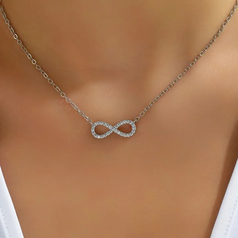 Modische einfache Edelstahl-Halskette mit Unendlichkeitsanhänger für Frauen, klassischer Glückszirkon, „Love You Forever“, Schmuck, Geburtstagsgeschenk Image