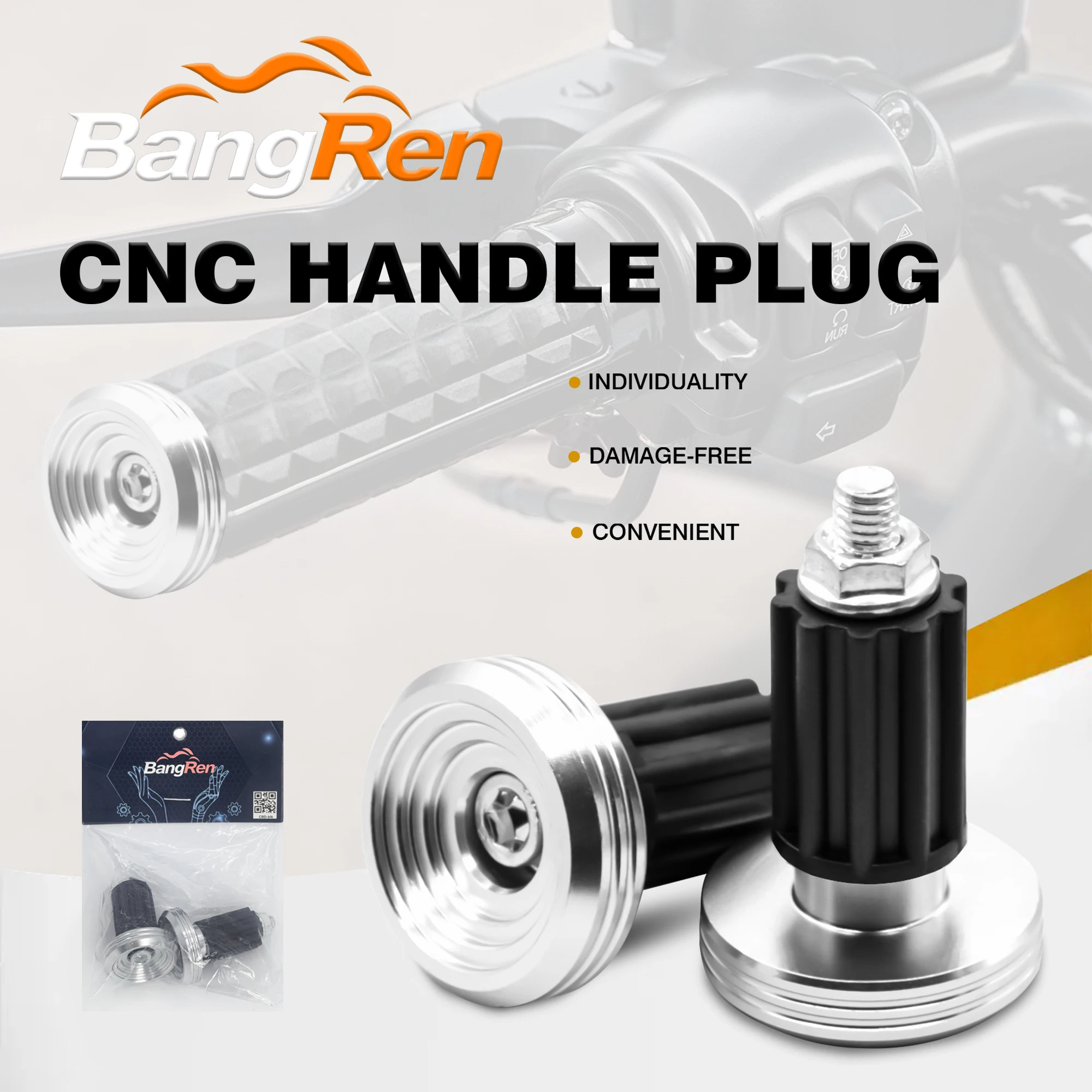 BangRen Schwarz-weißer Griffstopfen aus Aluminiumlegierung, Motorrad-Elektrofahrrad-Drehgriffzubehör Image