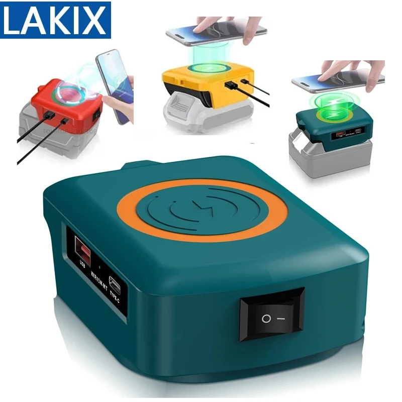 Für Makita/Dewalt/Milwaukee 18V 20V Lithium-Batterie Drahtlose Lade Adapter Typ C USB Ladegerät Adapter Lade für Telefon Image