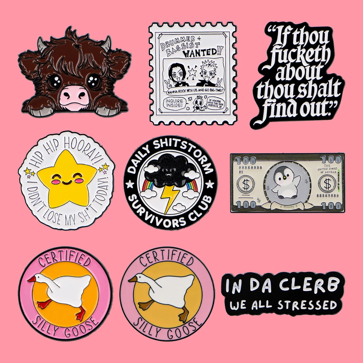 Silly Goose Zitate Emaille Kiefern Sterne Dunkle Wolken Brosche Metall Pins Abzeichen auf Rucksack Kleidung Accessoires Modeschmuck Geschenke Image