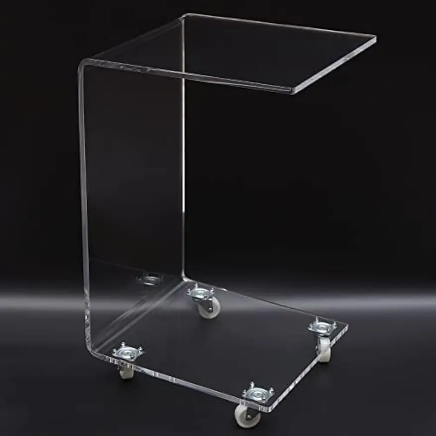 Acryl-Beistelltisch, Snack-Beistelltisch mit Rollen, C-förmiger Beistelltisch für Wohnzimmer, Nachttisch C-Tisch, kleiner Tablett-Tisch für das Bett