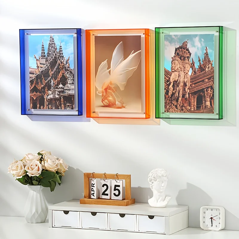 1–3 Stück Acryl-Fotorahmen, bunt, zur Wandmontage, Tischplatte, stehend, transparenter Acryl-Bilderrahmen, Poster-Display-Ständer, Dekor