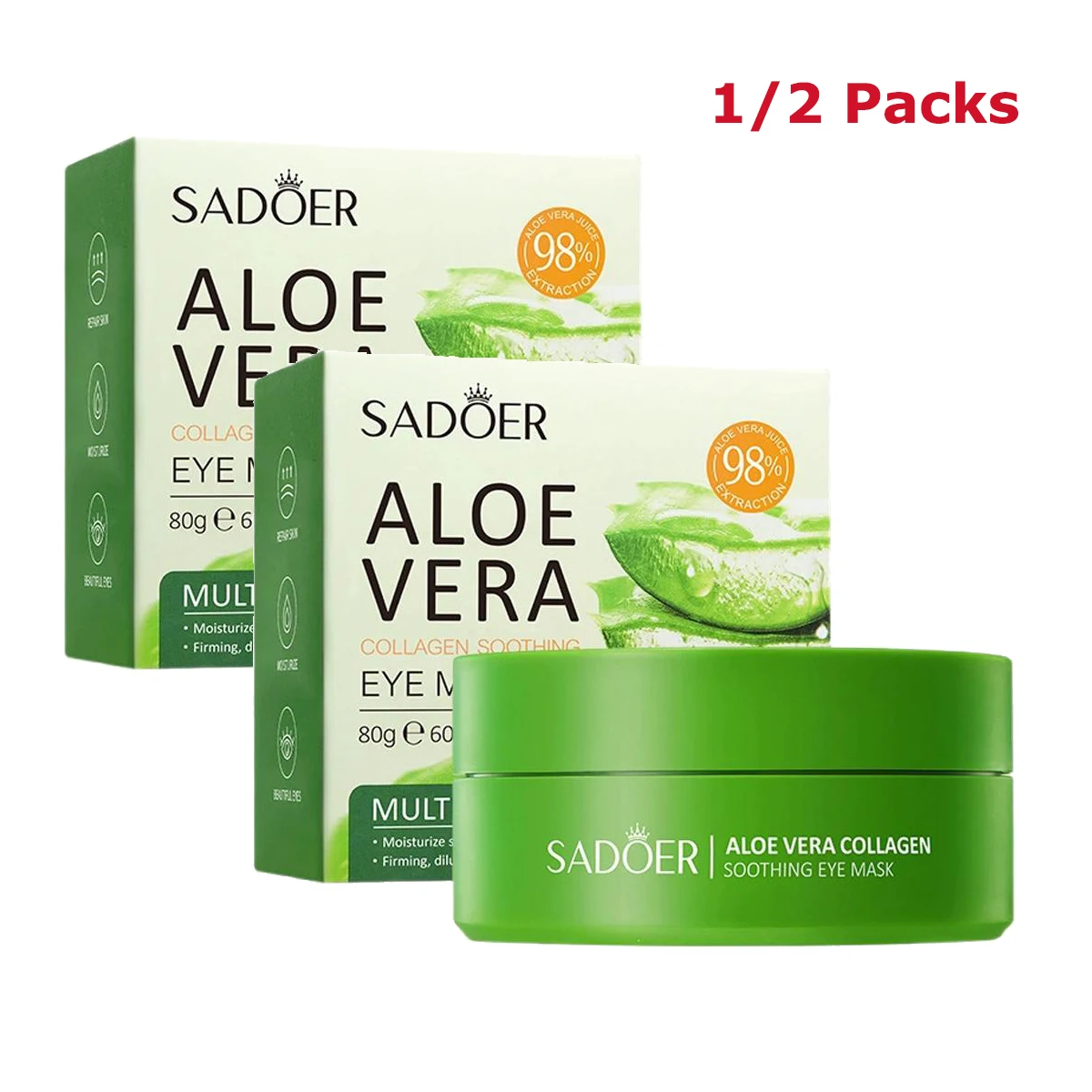 1/2 Packungen Aloe Vera Collagen Under Eye Gel Patches, SADOER Aloe Collagen Beruhigende Augenmaske für geschwollene Augen, Augenringe, Falten Image