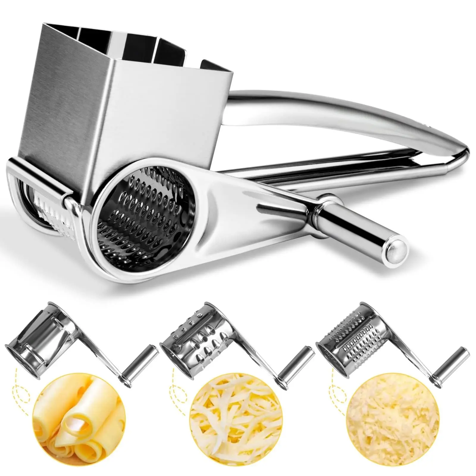1/4 stücke Rotary Käse Reibe Multifunktionale Edelstahl Trommeln Klingen Manuelle Handheld Butter Ingwer Slicer für Küche Gadget Image