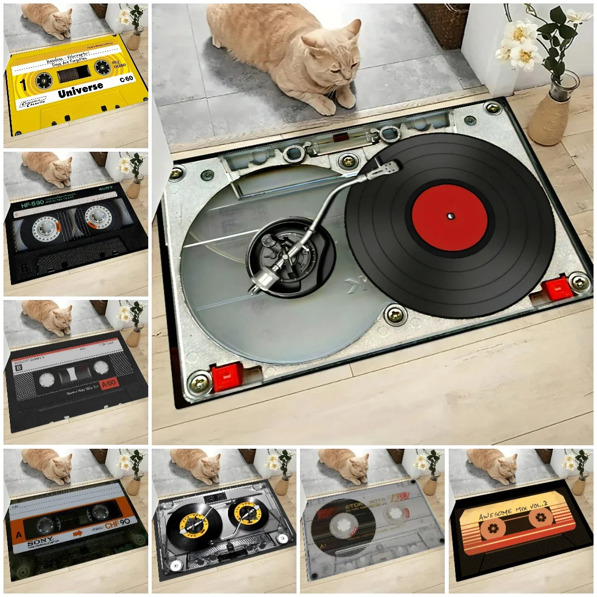 Vintage Cassette Music Tape Floor Mat Living Room Decor Carpets Bedroom Leisure Area Carpets Sofa Soft Kitchen Non-slip Rug Home