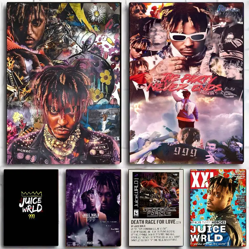 Pop Rapper Sänger Juice WRLD Poster Selbstklebende Kunst Wasserdichter Aufkleber Kaffeehaus Schlafsaal Wanddekoration Image