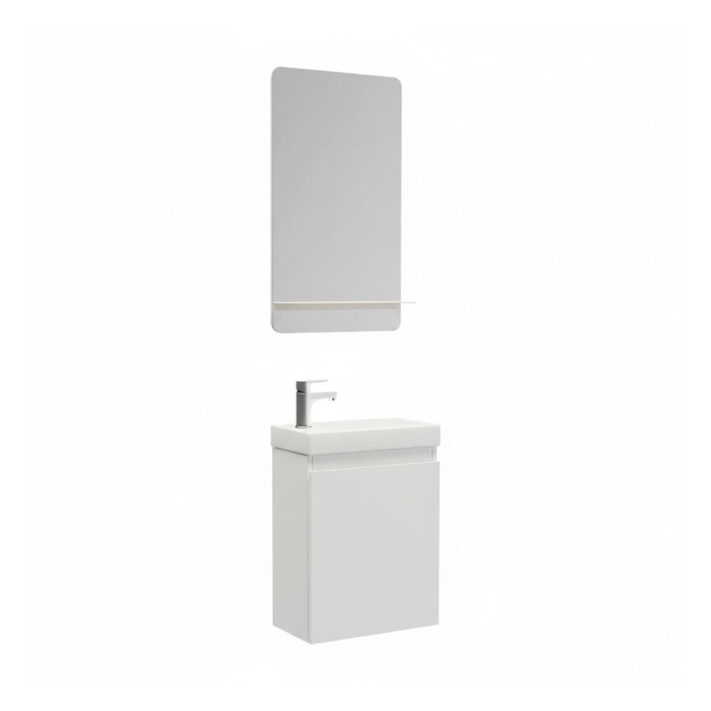 Meuble lave-mains + robinet chromé + miroir rectangulaire