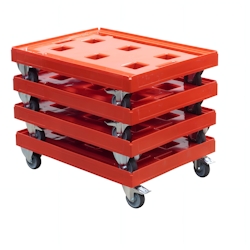 Logiplast 4 Stück Transportroller für Kisten 80 x 60 cm - 400 kg Traglast in Rot 2 Bock- und 2 Lenkrollen mit Feststellbremse Image
