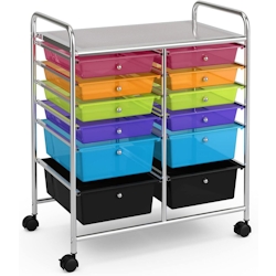 COSTWAY Rollwagen mit 12 stapelbaren Schubladen, Schubladenwagen, Rollcontainer mit Metallrahmen und Regal Image