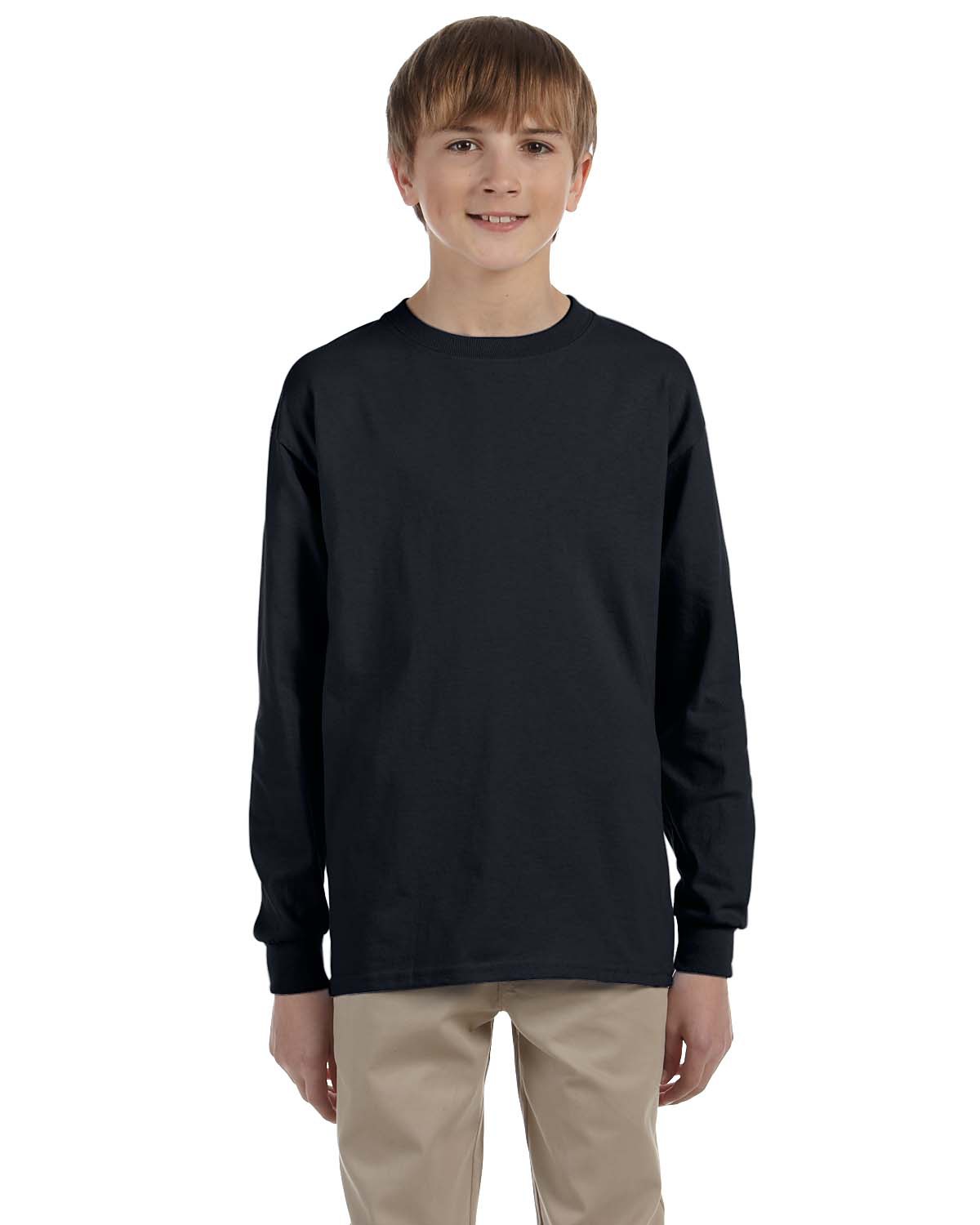 Gildan G240B Youth Ultra Cotton Long Sleeve T-Shirt in Black size XL G2400B, 2400B