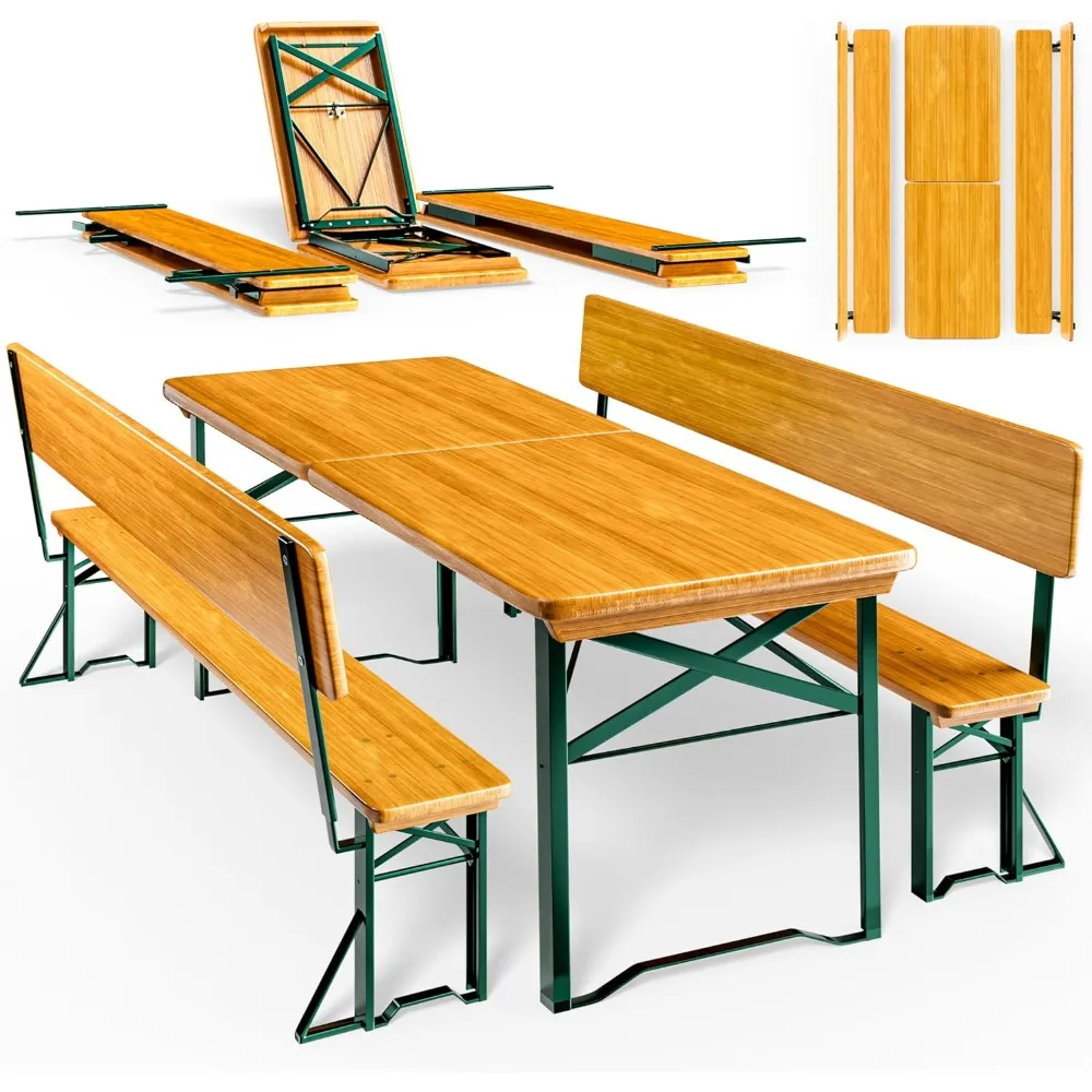 table pliante et 2 bancs avec dossier - meubles de jardin meubles de patio