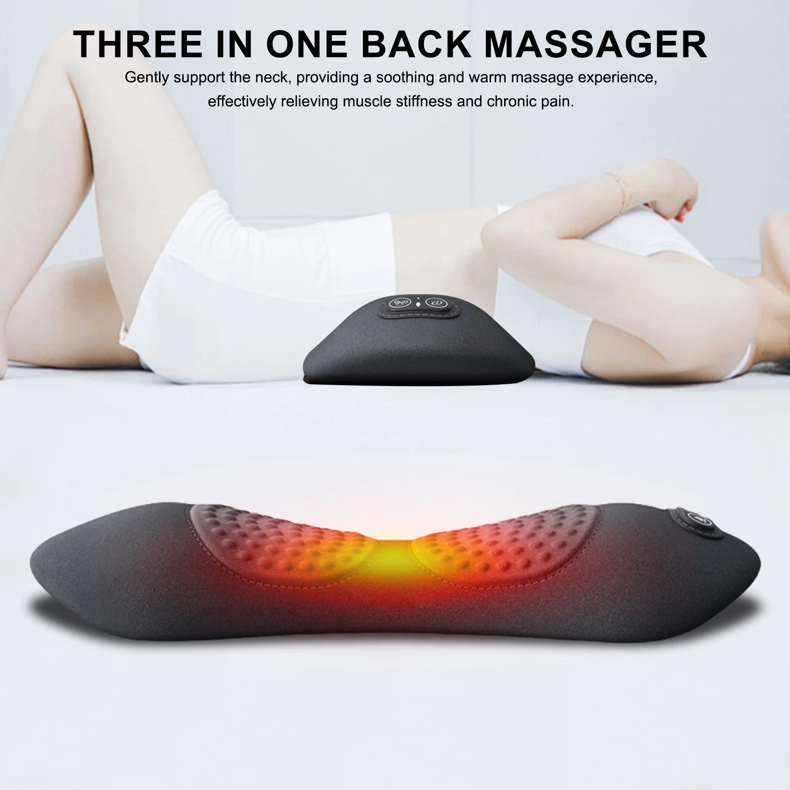 3-in-1-Rückenmassagegerät, Wärmevibration zur Linderung von Rückenschmerzen, Bandscheibenvorfall, Stretch-Unterstützung, Traktion, Massagekissen für den unteren Rücken, Taille Image