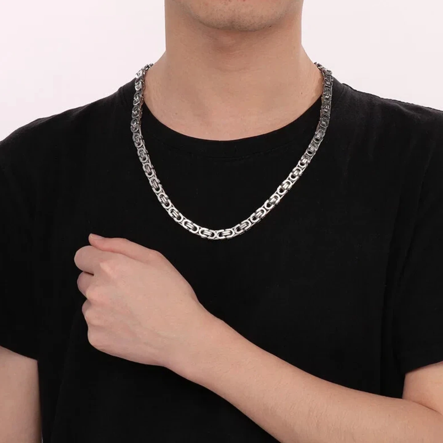 Vintage Byzantinische Gliederkette Halsketten Männlich 6mm Gold Silber Farbe Edelstahl Flache Kette für Männer Frauen Punk Schmuck geschenk