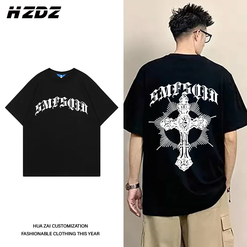 Retro Kreuz Druck 100% Baumwolle Trendy Männer Frauen T-shirt Sommer Herbst Täglich Outdoor Sport Party Casual Lose Straße Kurze-hülse Image
