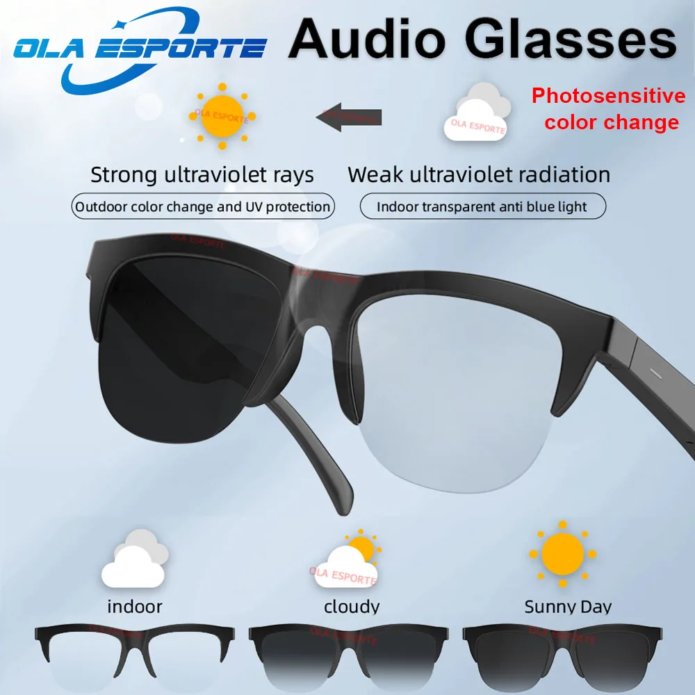 Intelligente Sonnenbrille, lichtempfindliche Farbwechselbrille, Bluetooth-Anruf, Outdoor-Sport-Kopfhörer, HiFi, blaues Licht, wasserdicht, Anti-UV Image