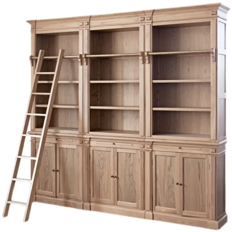 Amerikanisches Kombinations-Bücherregal aus französischem Massivholz, verwittertes Retro-dreitüriges großes Bücherregal, europäisches Bücherregal, Präsentationsmöbel Image