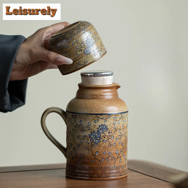 580 ml Große Kapazität Keramik Geschmorte Teekanne Tee Brauen Isolierte Einzelne Topf Keramik Wasserkocher Für Büro Outdoor Verwenden Kung fu Teeset Image