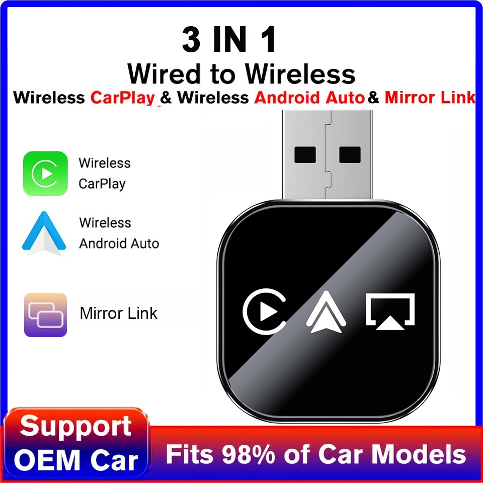 3 In 1 Wireless Carplay Smart Mirror Link Carplay Android Auto USB Dongle Adapter Wired Carplay Zu Wireless Plug Und Play Image