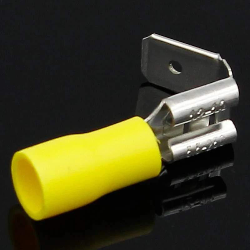 20 Stück gelbe 6,3 mm Crimpverbinder Piggyback Female Spade Connector Terminals Messing bedruckt mit Sn Image