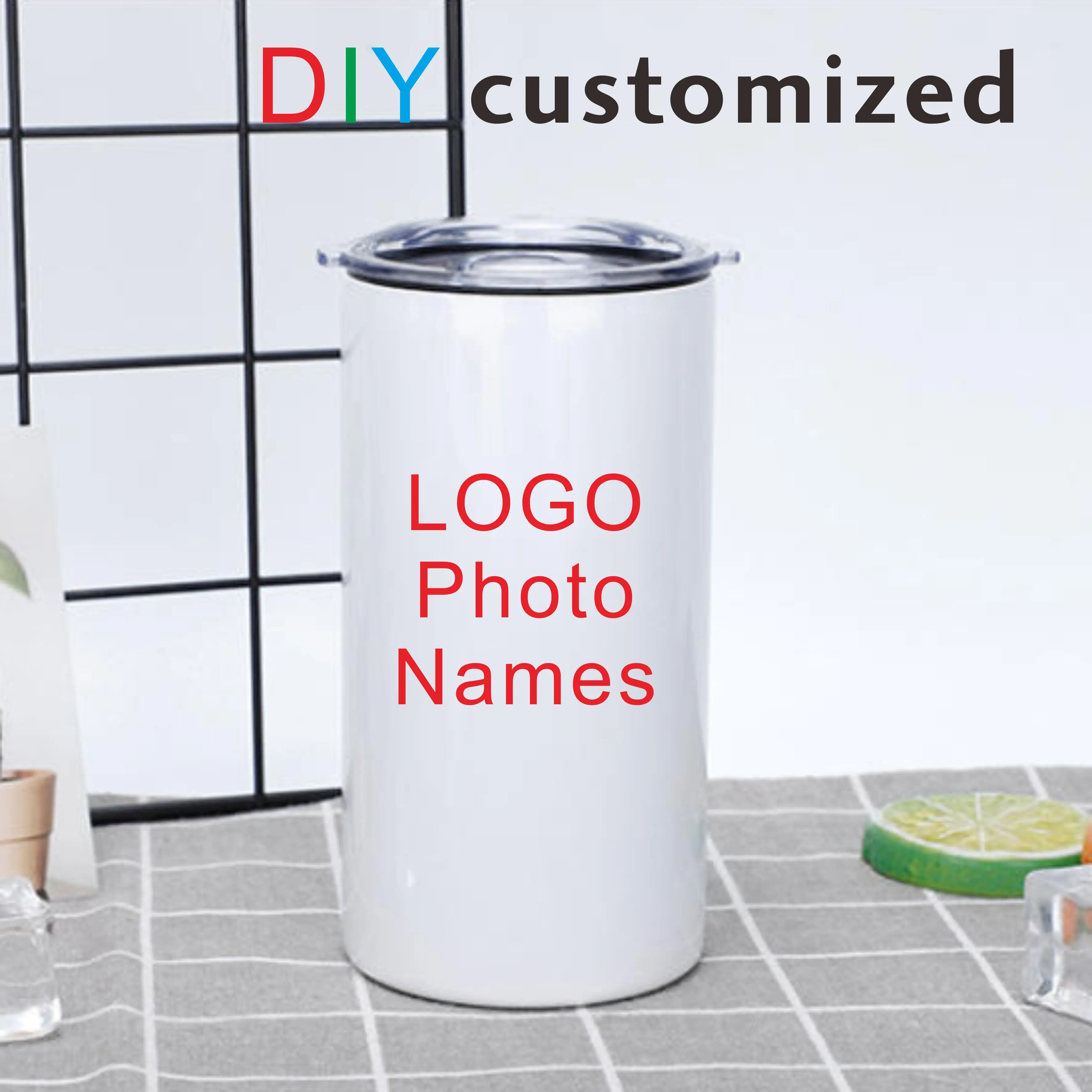 DIY individuelles Logo Foto Tumbler Thermoskanne 12 oz 360 ml Tasse Edelstahl Dobule Wand halten Wasser heiß und kalt Flasche mit Abdeckung Image