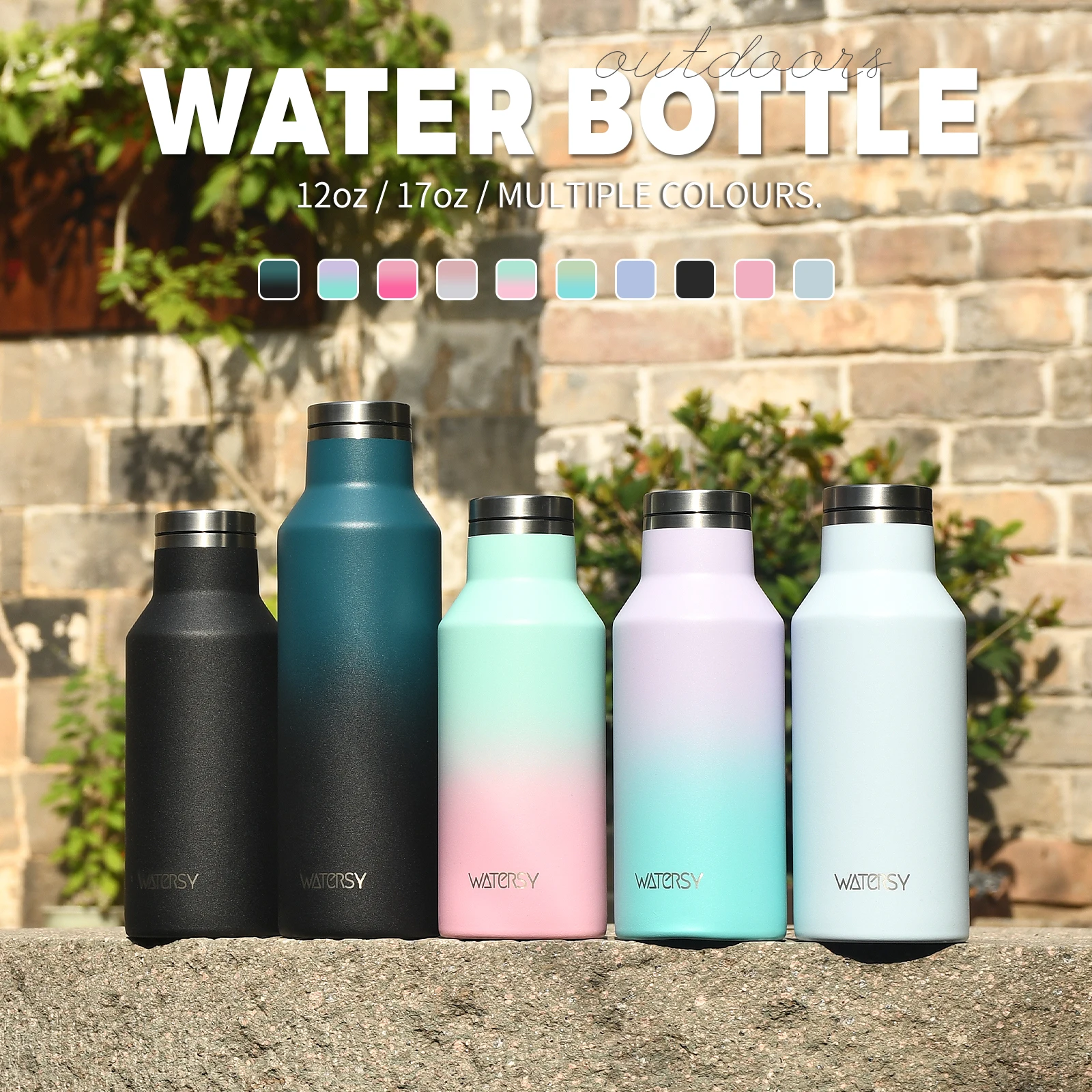 WATERSY 350/500ml Stainless Steel Thermal Cup Insulated Vacuum Flask Sports Water Bottle for Iced Coffee, Travel, Car & Gym Image