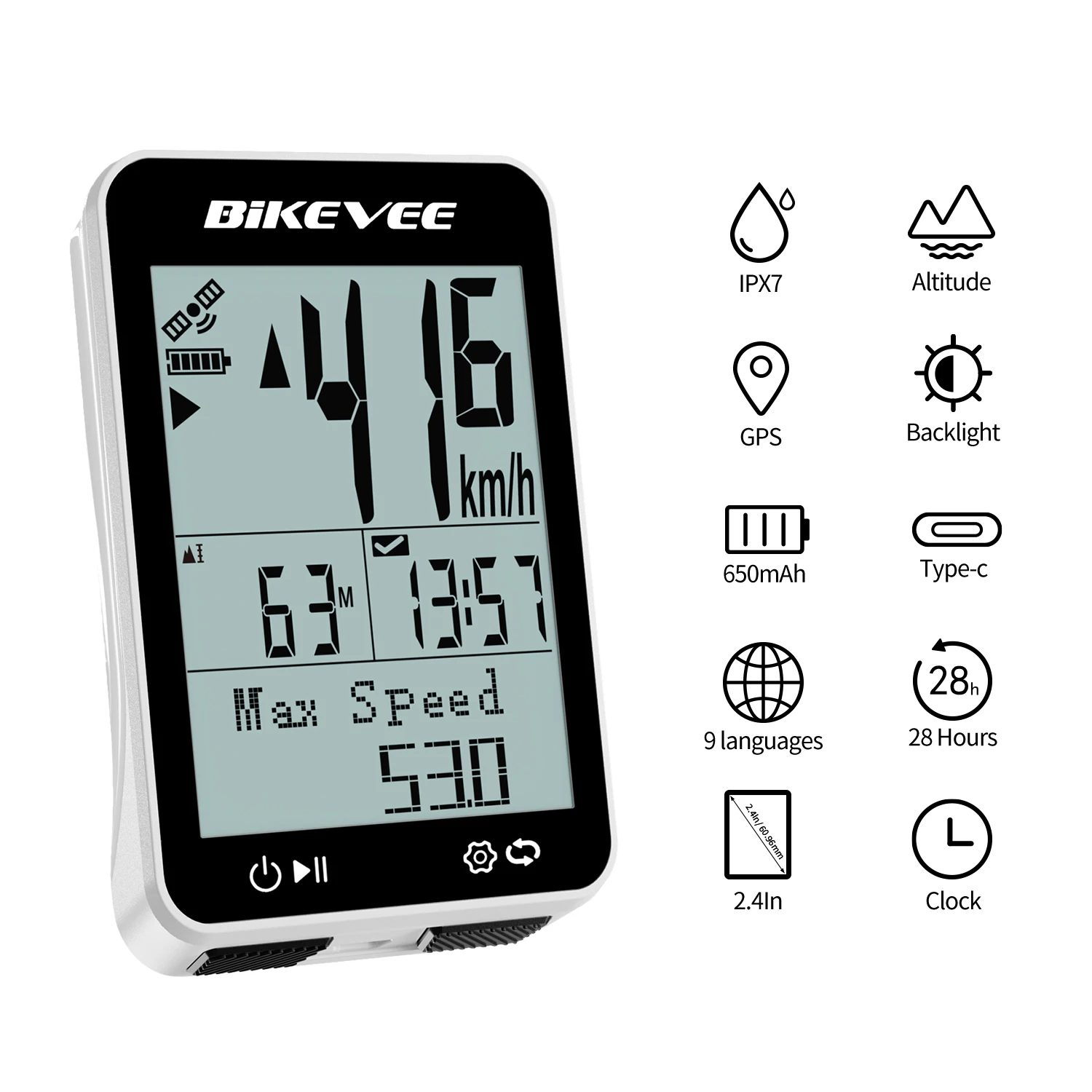 USB-C wiederaufladbarer GPS-Fahrradcomputer, kabellos, Fahrrad-Tachometer, Kilometerzähler mit hintergrundbeleuchtetem Ständer, Fahrradzubehör Image