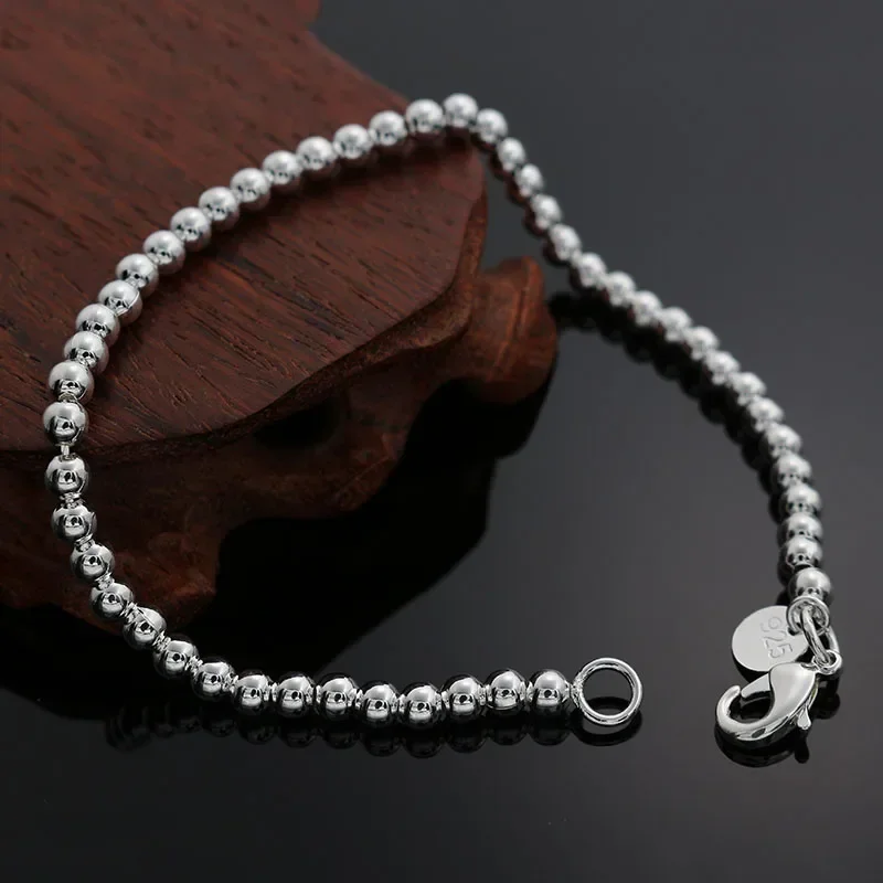 Schöne Mode Elegante 925 Sterling Silber 18 Karat Gold 4 MM Perlenkette Halskette Damen Dame Armband Hochwertiger wunderschöner Schmuck