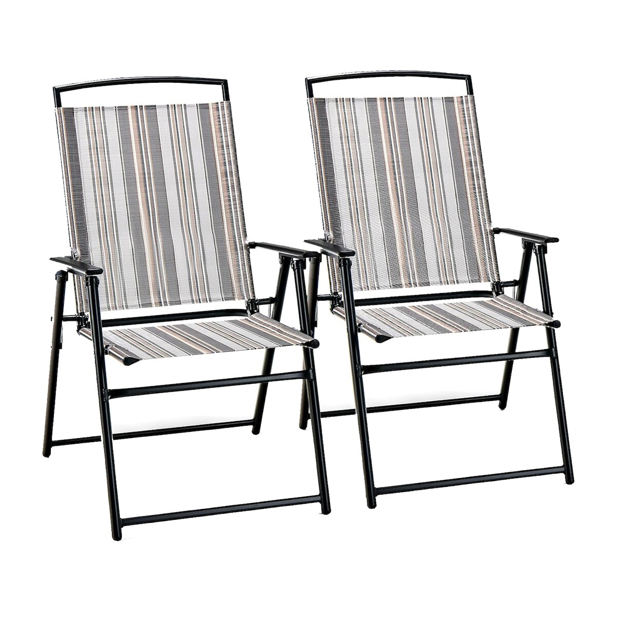 COSTWAY Set mit 2 Gartenstühlen, Klappstühle mit hoher Rückenlehne und Armlehnen, 61,5 x 51 x 92 cm, grau Image