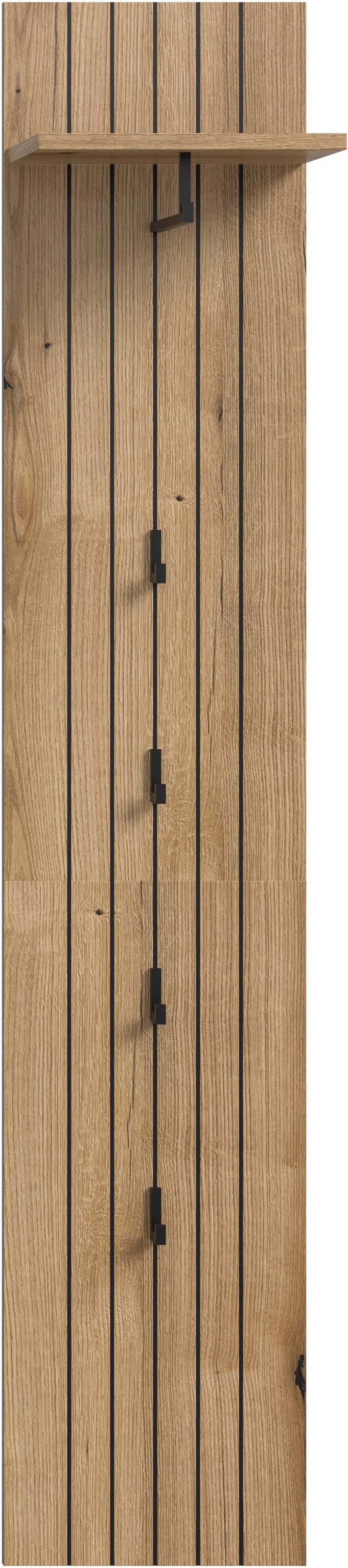 Garderobenpaneel HOME AFFAIRE "TATIO, Rillenfräsung, 4 Haken, 1 Kleiderstange, 1 Ablageboden", evoke oak nachbildung, B:31cm H:160cm T:27cm, Holzwerkstoff, Garderobenpaneele, Garderobenpaneel, Garderobenpaneel, Garderobe, Flur, Diele