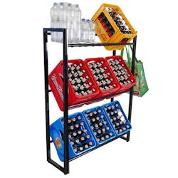 PROREGALGetränkekistenregal KÖNIGSSEE XL PLUS mit 6 Auflageträger & 2 Haken HxBxT 137x105x32 9 Kisten auf 3 Ebenen Höhenverstellbare Füße Schwarz Image