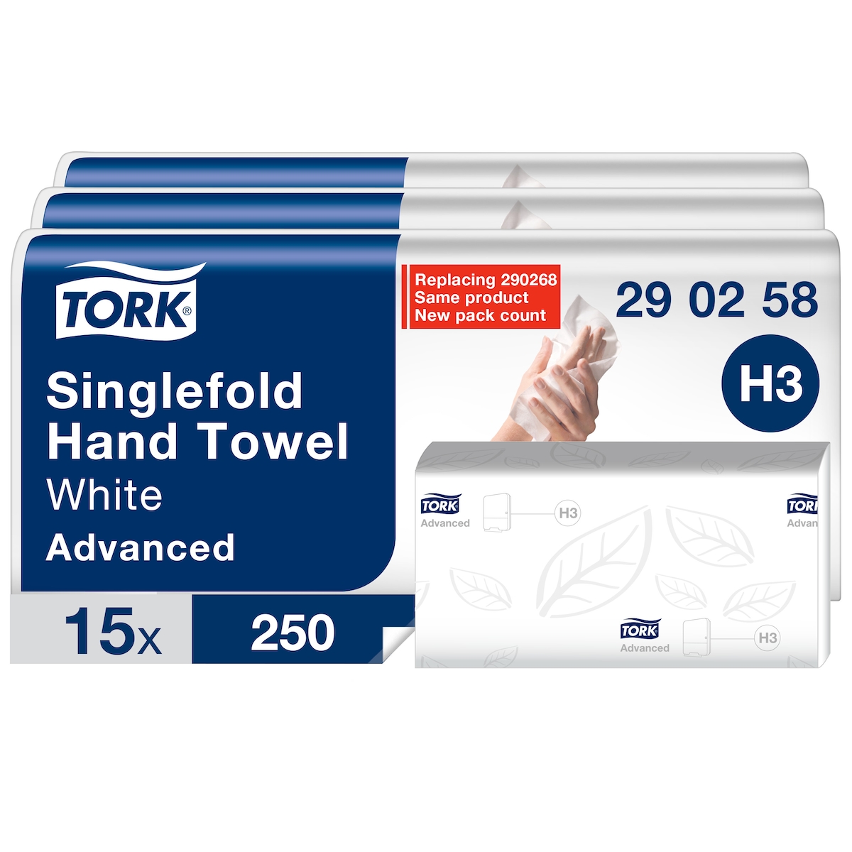 Tork weiche Zickzack Papierhandtücher weiß H3, Advanced Falthandtücher für Papierhandtuchspender, 2-lagig, 15 x 250 Tücher Image