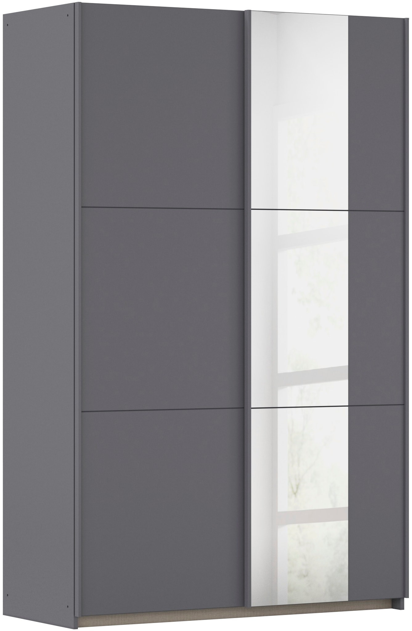 Schwebetürenschrank RAUCH "Kleiderschrank Drehtürenschrank Schrank Garderobe KRONACH TOPSELLER", grau (graumetallic, griffleisten grau, 1 spiegel), B:131cm H:210cm T:59cm, Holzwerkstoff, Schränke, Schwebetürenschrank, mit Spiegel und viel Stauraum,...