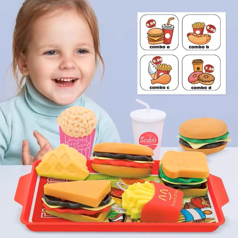 9 Piece Kids Pretend Play Food Toy Set Hamburger, Fries & Hot Dog Play Kitchen Toy For Toddlers hamburg Set