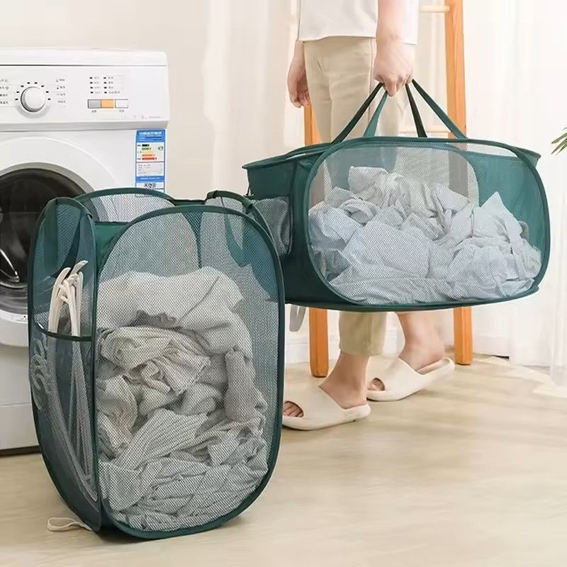 Horizontal Foldable Laundry Basket Mesh Cloth Breathable Laundry Hamper Large Capacity Storage Basket a Black