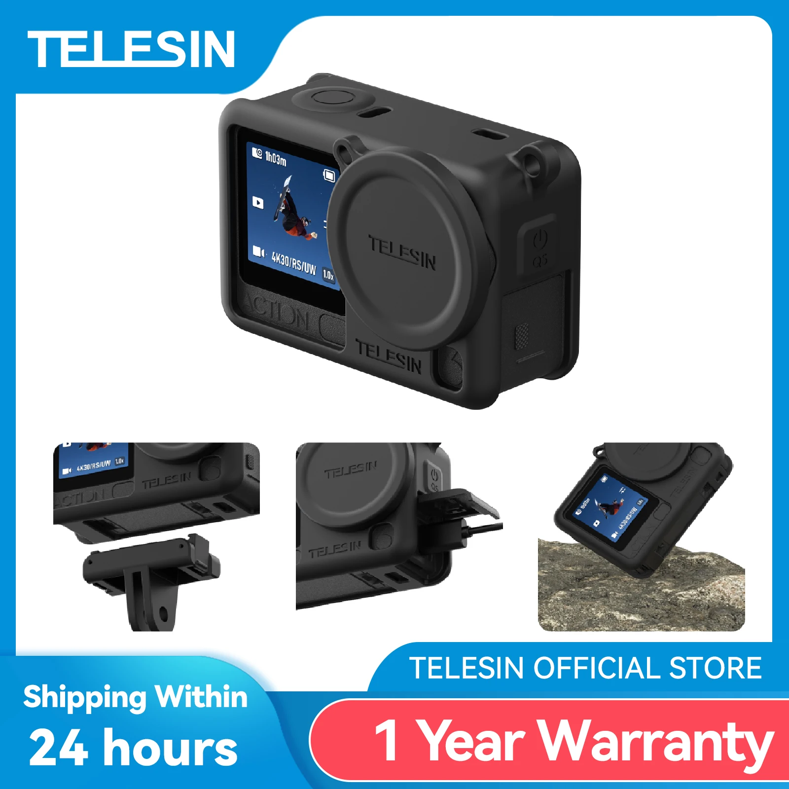 Custodia protettiva in silicone TELESIN per DJI OSMO Action 6 Copriobiettivo Custodia a prova di caduta per fotocamera per DJI Action 6