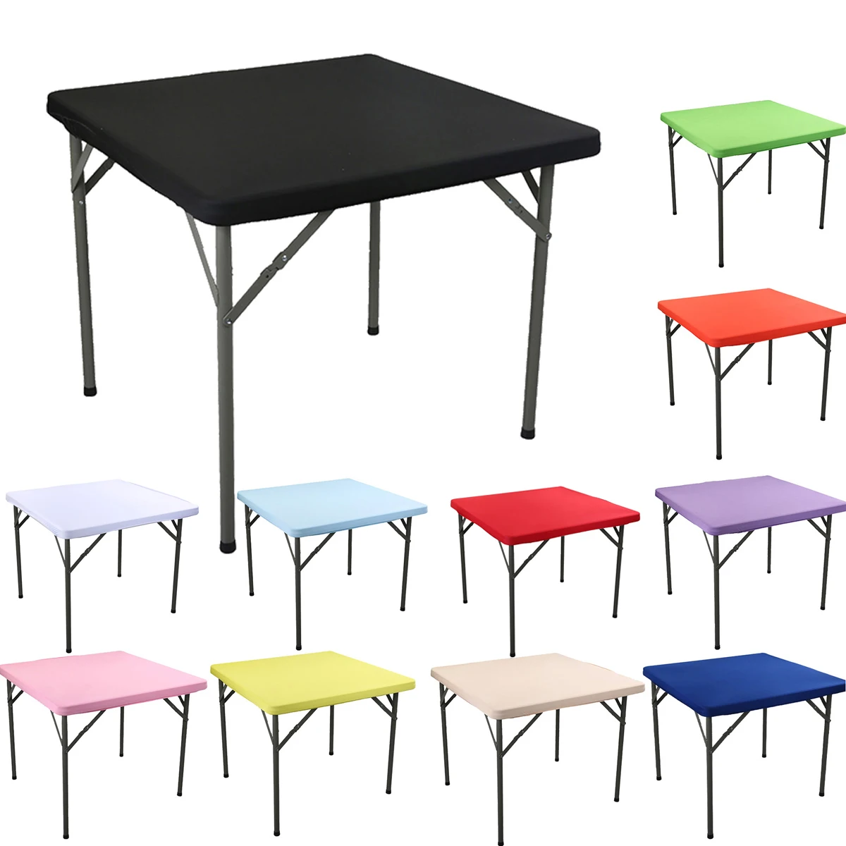 1 Stück dehnbare quadratische Tischdecke, waschbare Tischdecke für Party-Esszimmer, Cocktailtisch, Geburtstags- und Hochzeitsfeier-Dekorationen Image