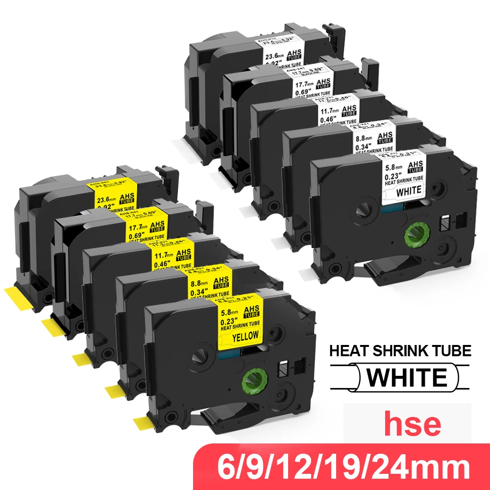 5/6/10/20 PK Schrumpfschläuche Etikettenband HSe-231 12 mm Schwarz auf Weiß Kompatibel für Brother P-touch Drucker und E1000 Etikettendrucker Image
