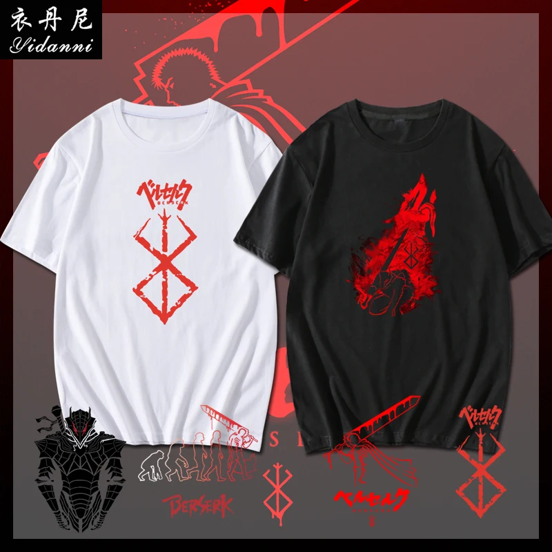 Sommer-Herren-T-Shirt Berserk Kentaro Miura Brave Legends Peripheral Print 100 % Baumwolle Kurzarm Street Casual Bequemes Top Image