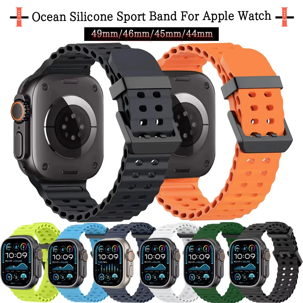 Silikonarmband für Apple Watch 10, 42 mm, 46 mm, Ultra 2, 1, 49 mm, 9, 8, 7, 45 mm, 44 mm, atmungsaktives Sportarmband, Iwatch 6 5 4 SE-Bänder Image
