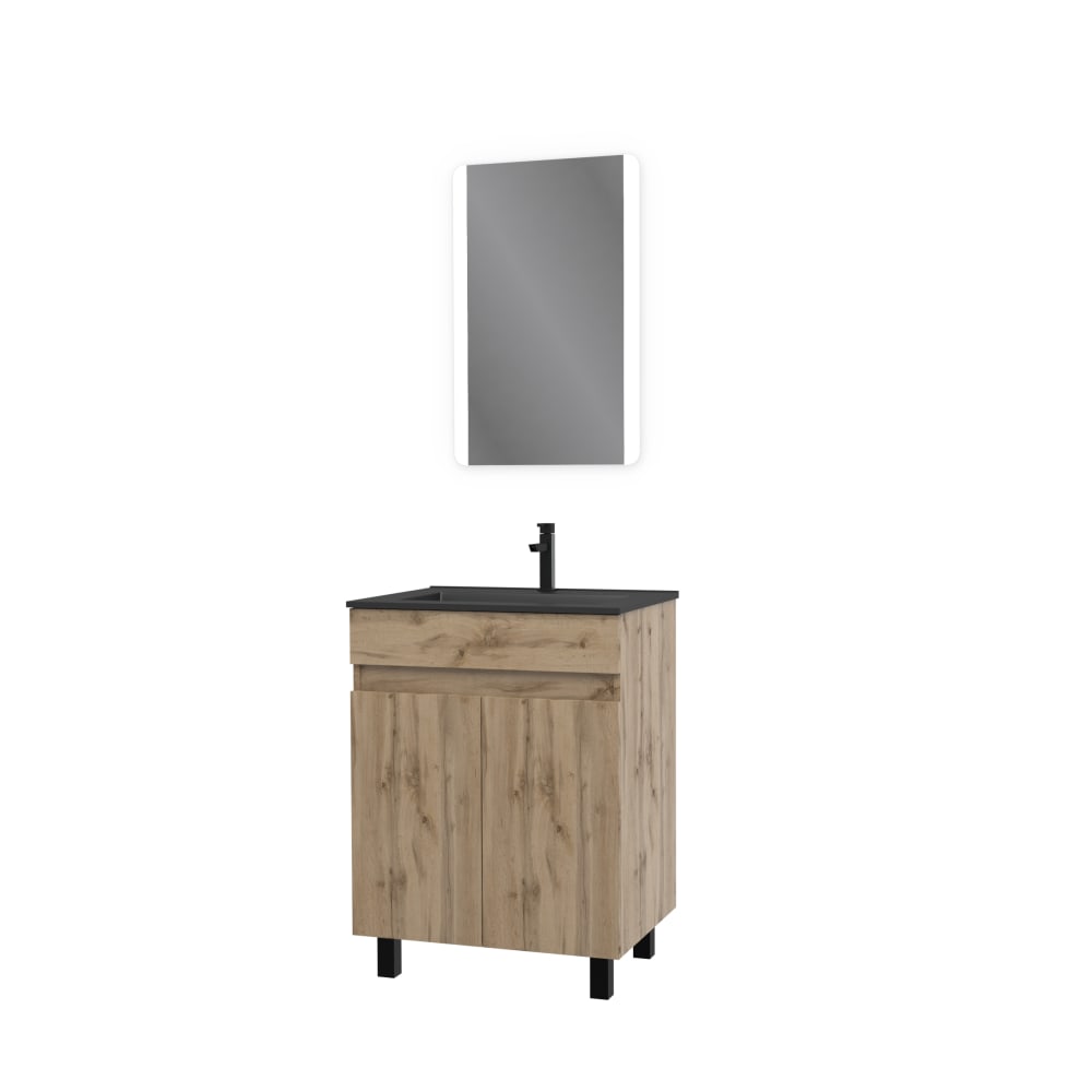 Meuble de salle de bains effet bois marron avec miroir 45x60x81cm