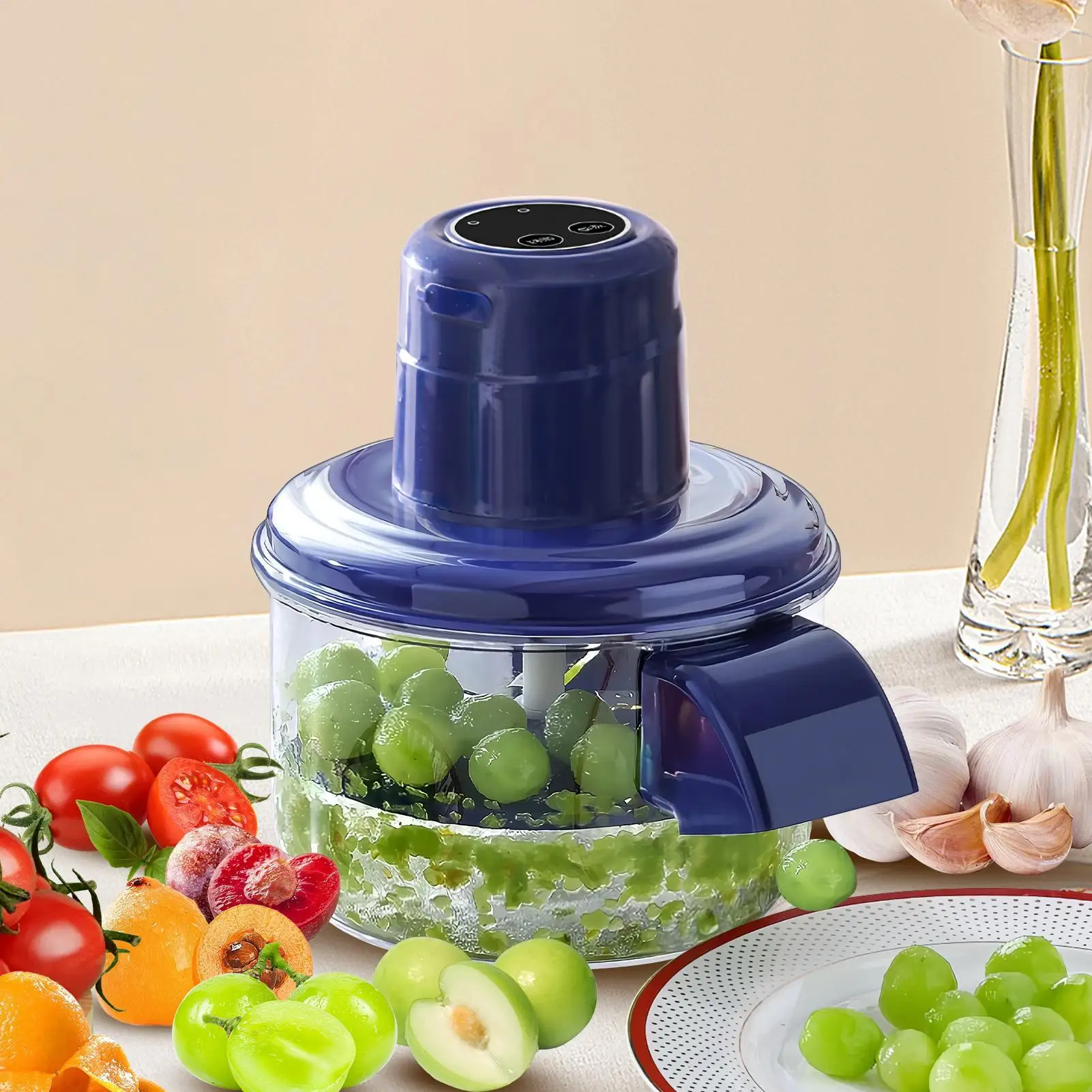 Elektrische Traubenschälmaschine mit Ladekabel, automatischer Fruchtschäler, Obst-Hautentferner-Gadget für Knoblauch, Tomaten Image