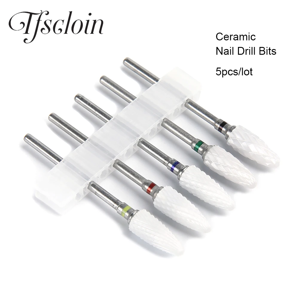 5 stücke Keramik Nagel Bohrer Dreh Häutchen Grat Gel Entferner Dateien Mühlen für Elektrische Bohrer Maschine Nail art Werkzeuge Zubehör Image