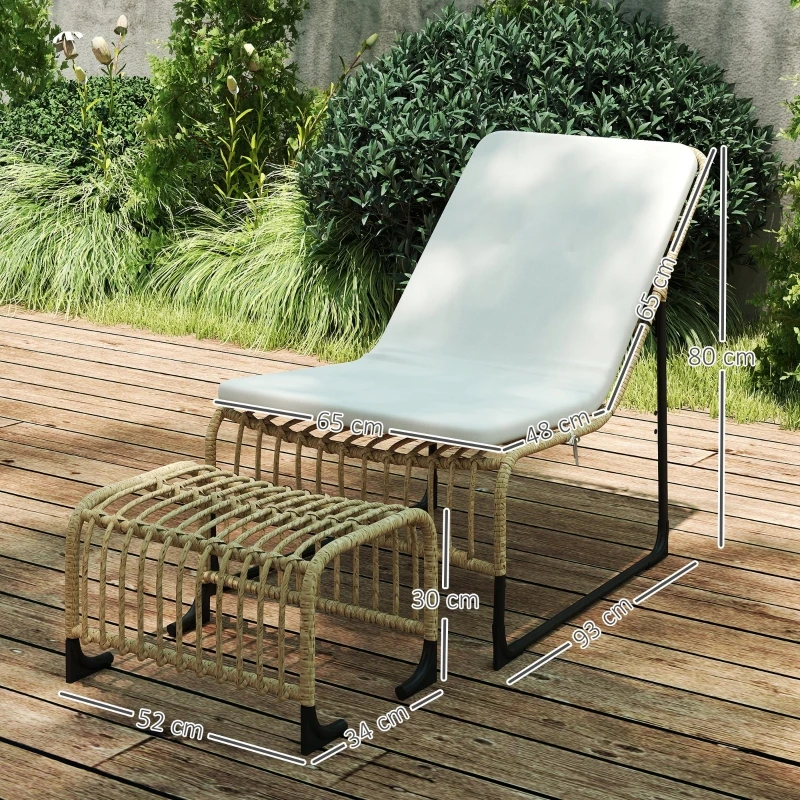 Anajqaqia Rattan-Loungesessel, Gartenstuhl mit Fußhocker und Kissengurten, Outdoor-Rattanstühle für Gärten und Balkone