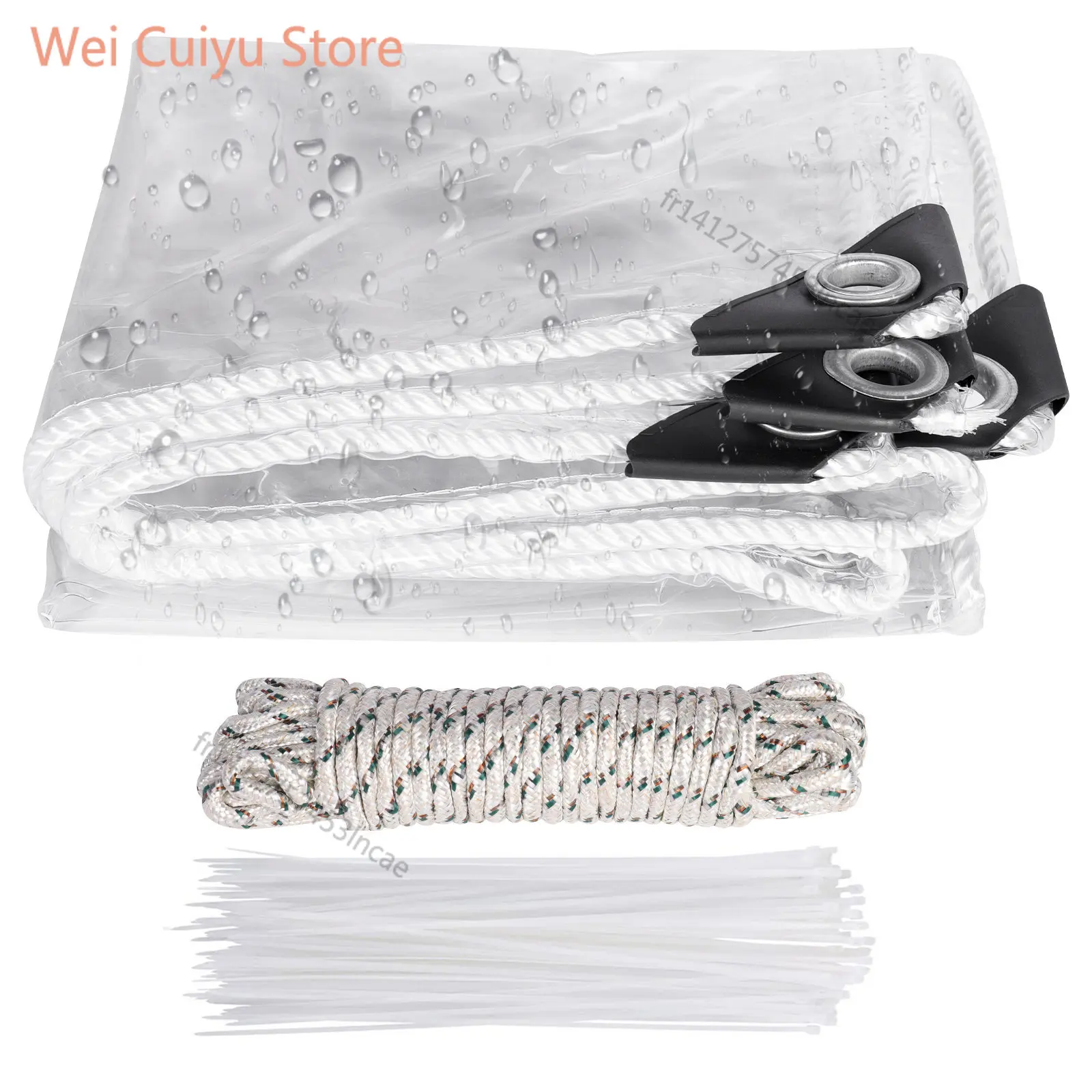 Wasserdichte transparente PVC-Plane mit Ösen, wetterfeste, langlebige Vordächer, faltbar, 0,3 mm Regenschutz für Gartenmöbel