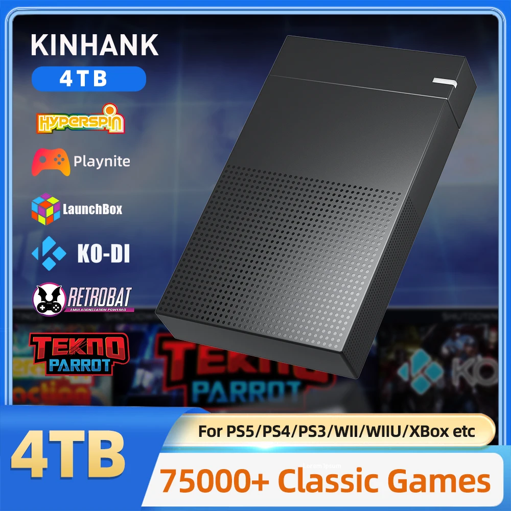 KINHANK 4T Gaming HDD mit Launchbox Hyperspin Playnite Retrobat Teknoparrot Retro Videospielkonsole für PS5/PS4/PS3/PS2/PSP/DC Image