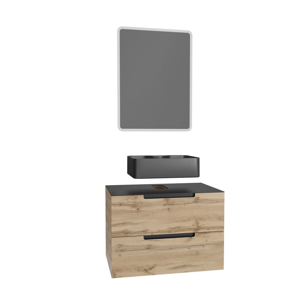 Meuble de salle de bains effet bois marron avec miroir 45x80x63cm