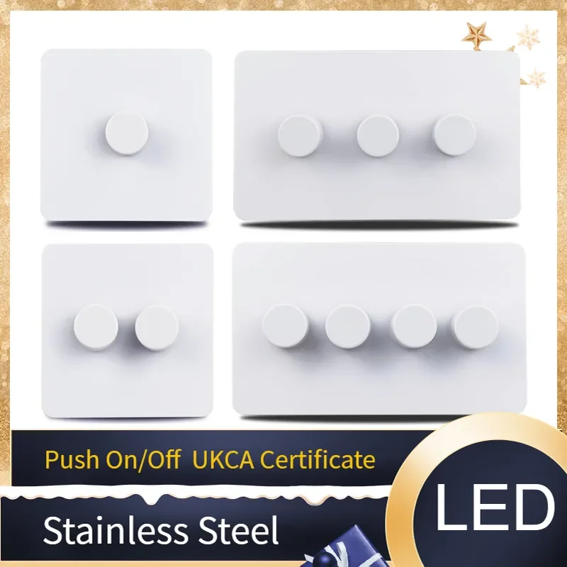 Schraubenlose Edelstahlplatte, mattweiß, einzelner 2-Wege-Doppeldimmerschalter mit Durchgang Image