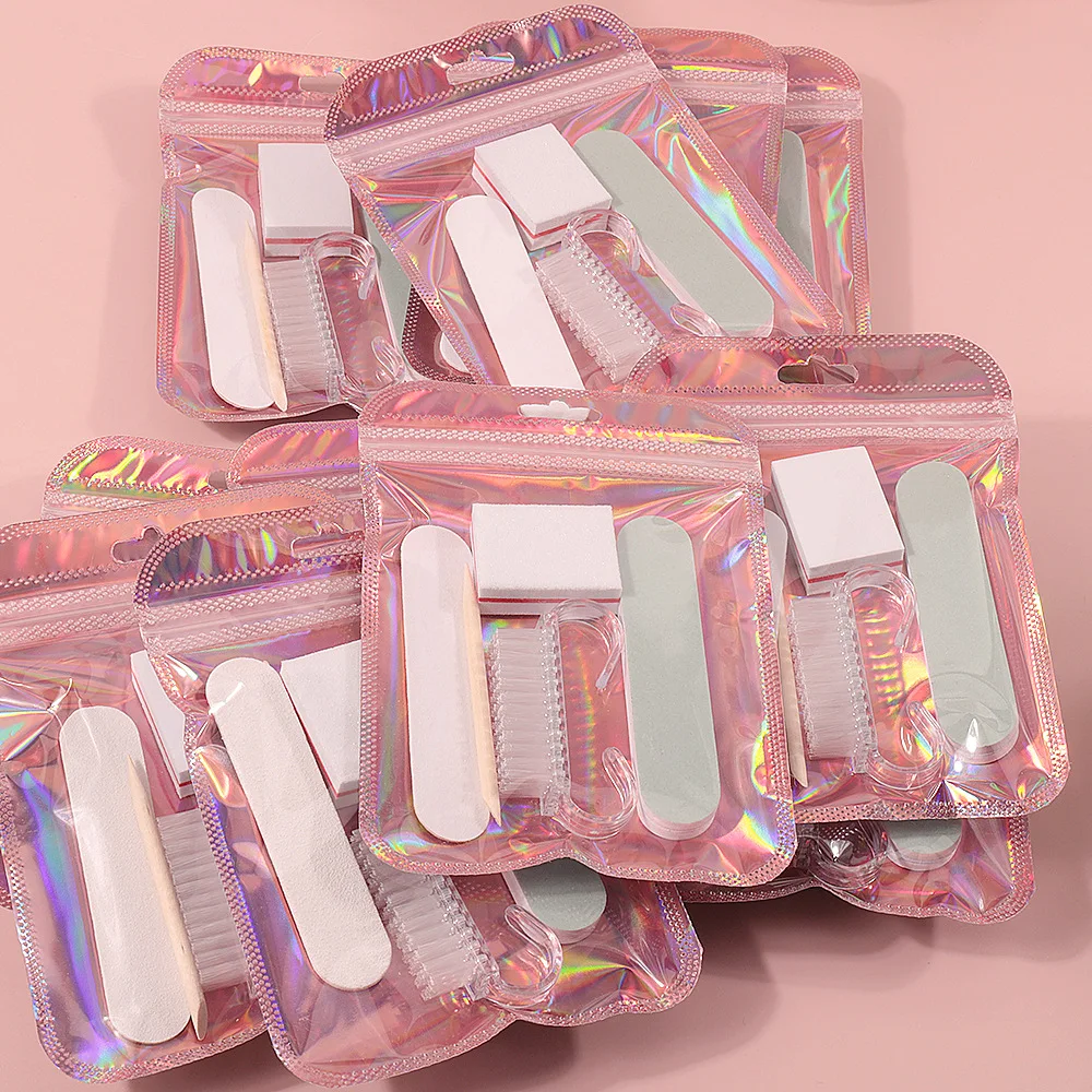 1/5/12 Beutel Nagelfeilen und Puffer Set Nagelbürste Polierblock Orange Holzstäbchen Nagelhautschieber Maniküre Pflegewerkzeuge Image