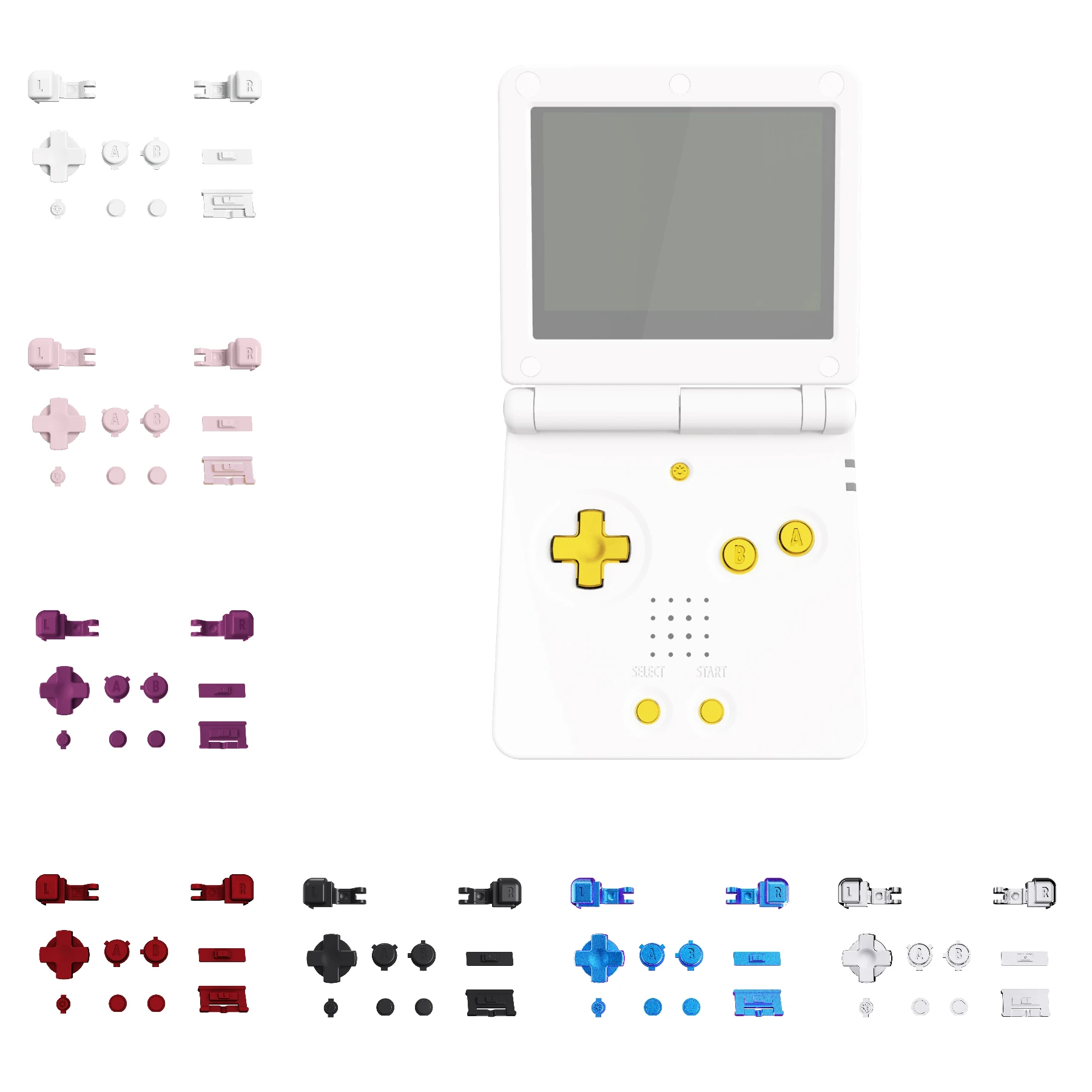 eXtremeRate Set completo di pulsanti per Gameboy Advance SP, ABRL Pulsante di accensione/spegnimento Tasto del volume Tasto D-pad per console GBA SP